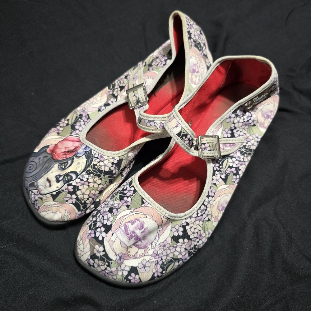 Hot Chocolate Design Mary Jane Flats Flora La Muerte Day of Dead Size 38 US 8 - Picture 2 of 4